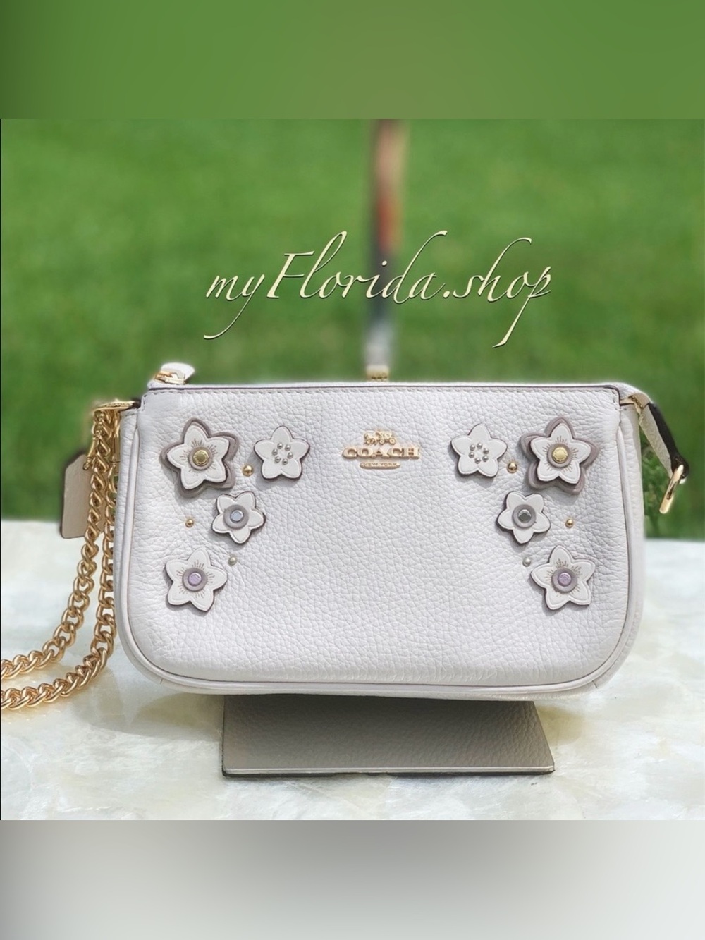 Coach Floral Appliqué Large Wristlet - Chalk Multi - NWT
